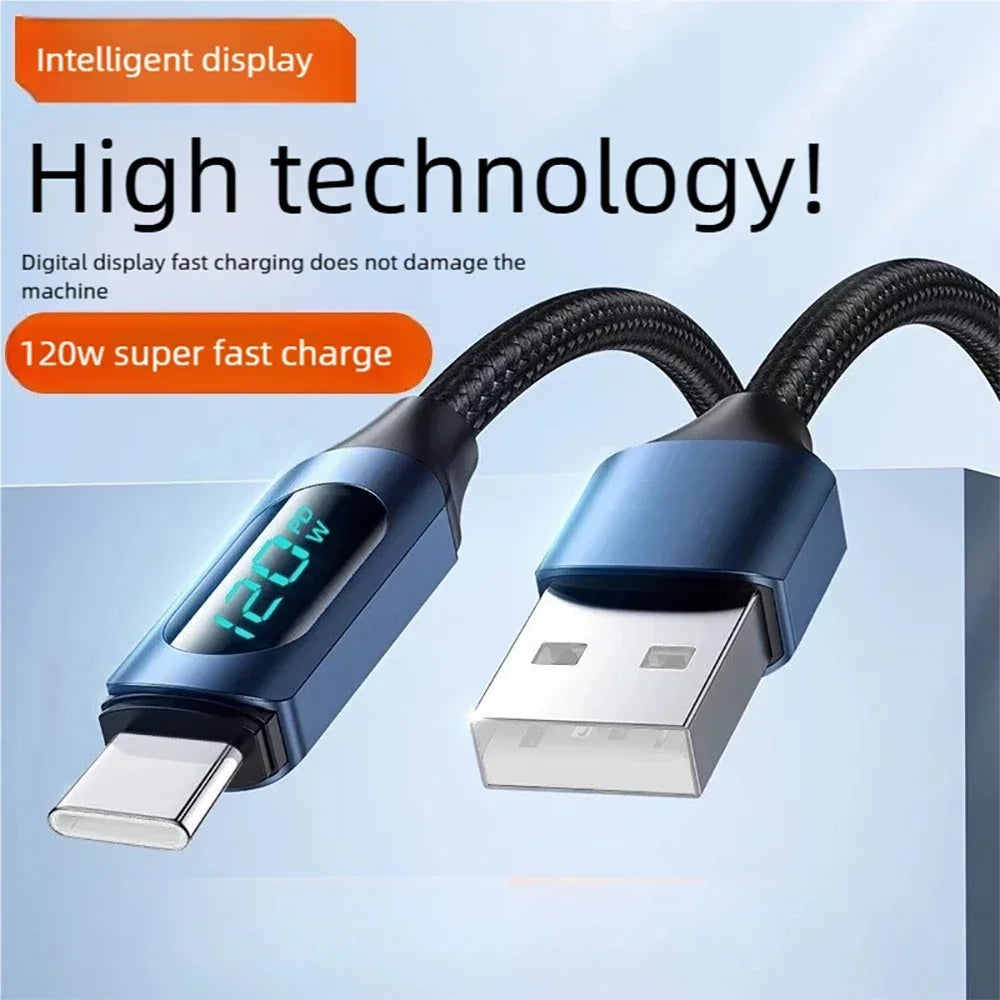 120W USB-C Fast Charging Cable | LED Display & Nylon Braided
