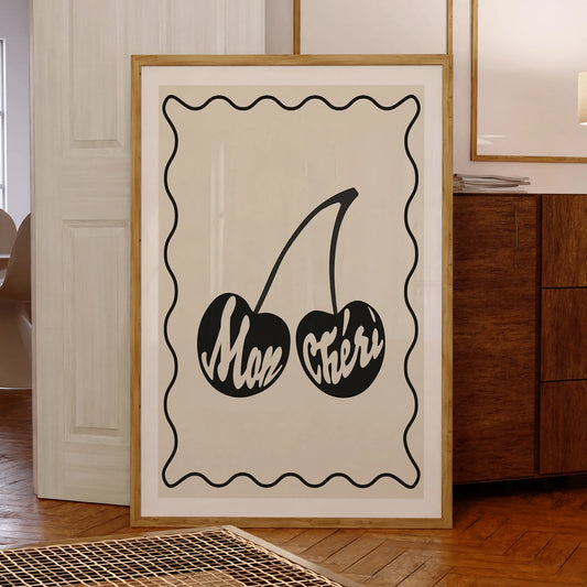 Mon Cheri Cherry Black & Cream Canvas Wall Art Print Canvas Wall Art Peaceful Pleasures Health and Wellness