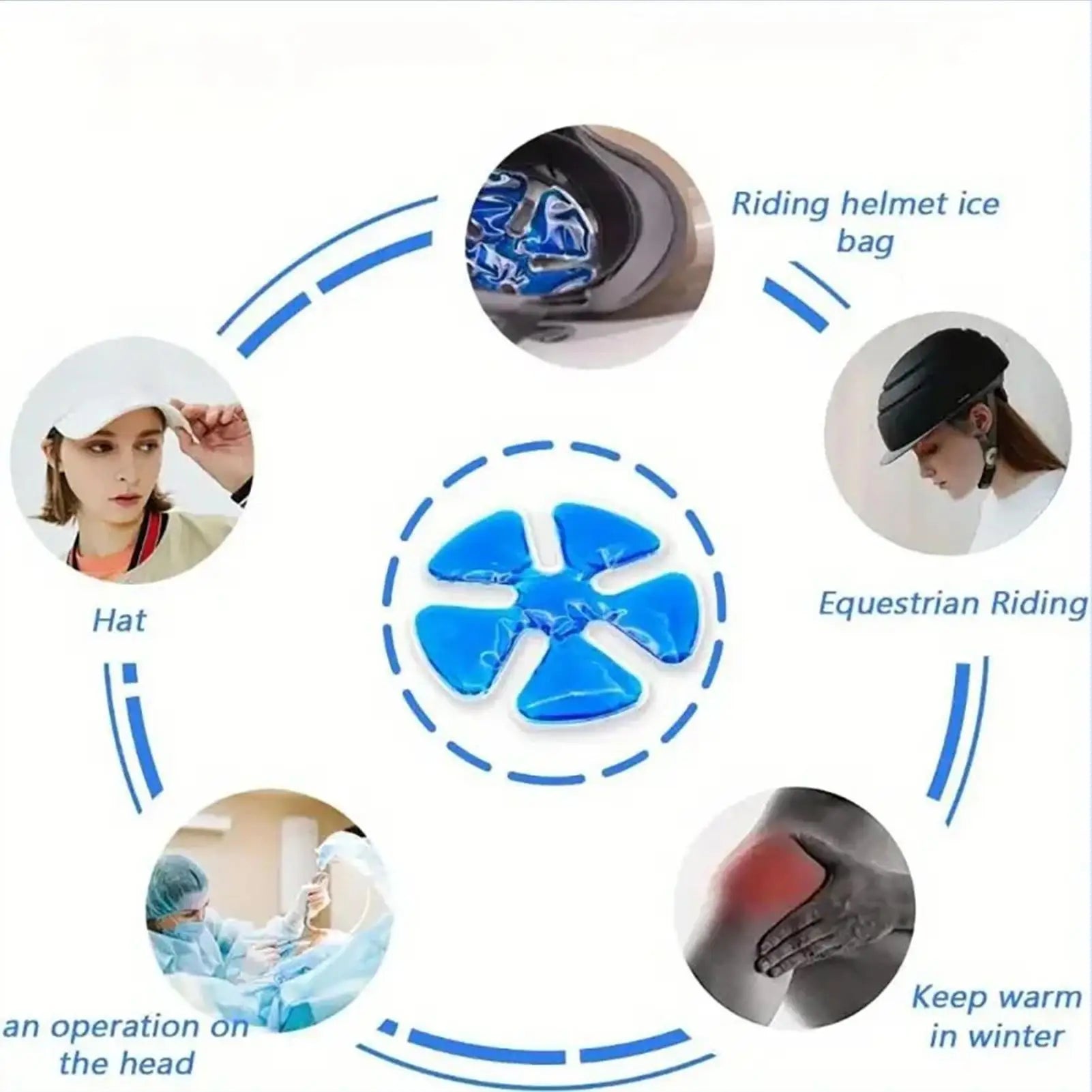 Blue PVC Gel Ice Pack Adjustable Cooling Pad Helmet Cooling Pad Portable Outdoor Accessory for Outdoor Sports Cycling Running Peaceful Pleasures Health and Wellness