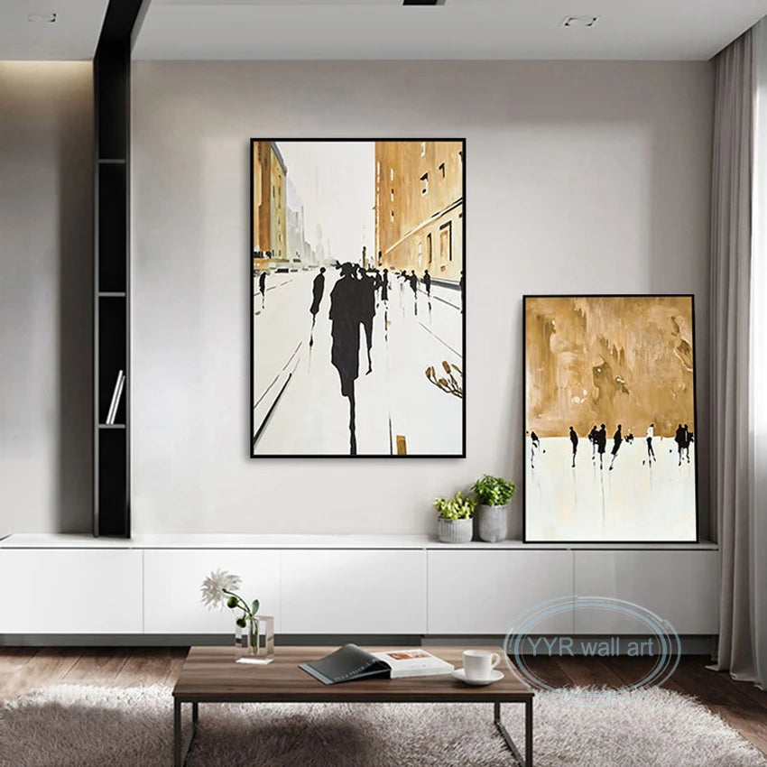 New Abstract Gold Foil Street Scene Oil Painting Custom Wall Art Decoration Hanging Picture High Quality Handmade Canvas Poster Peaceful Pleasures Health and Wellness