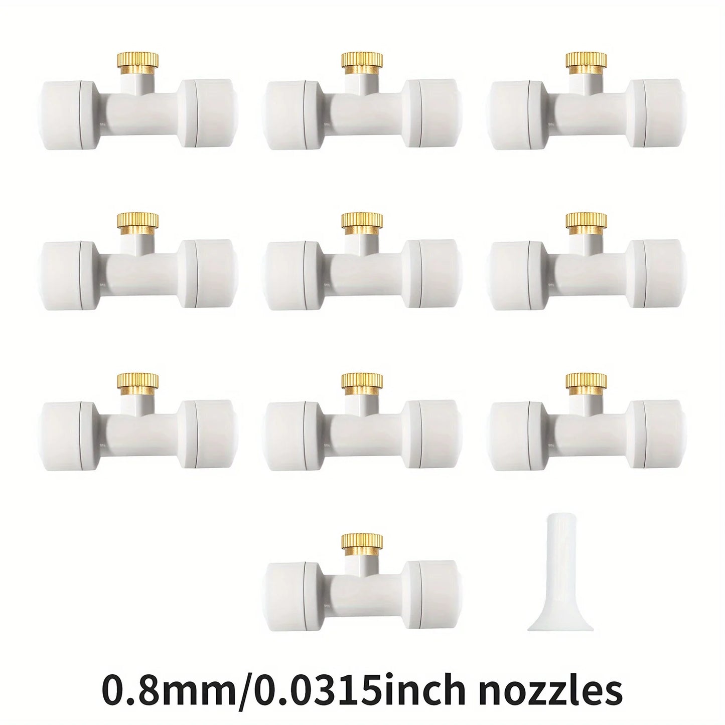 10Pcs lot Misting Fog Nozzles with Quick Access Tee Connector Garden Landscaping Irrigation Sprayers Peaceful Pleasures Health and Wellness 10pcs 0.8mm white