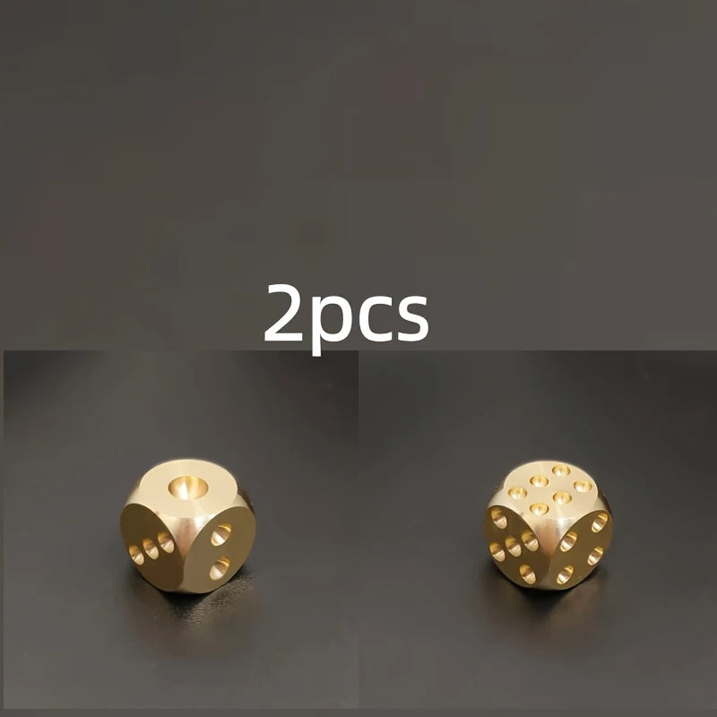 Elegant Brass Dice Carved Board Game Set, Perfect for Bar Games & Tabletop Fun, Unique Gift Idea for Gamers & Collectors Peaceful Pleasures Health and Wellness 2pcs