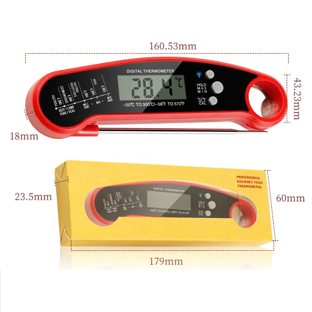 Digital Kitchen Food Digital Thermometer For Meat Water Milk Cooking Grilling Outdoor BBQ Waterproof Instant Read Peaceful Pleasures Health and Wellness Red