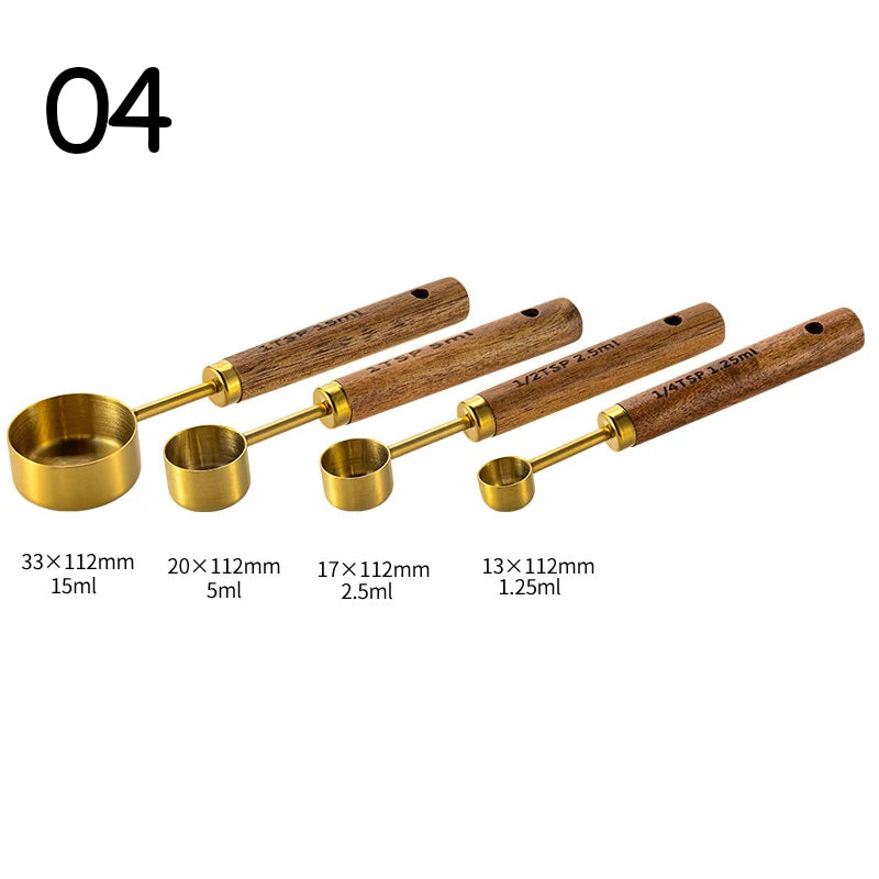 4-Piece Stainless Steel Measuring Cup Set with Walnut Wooden Handles | Gold, Rose Gold & Silver