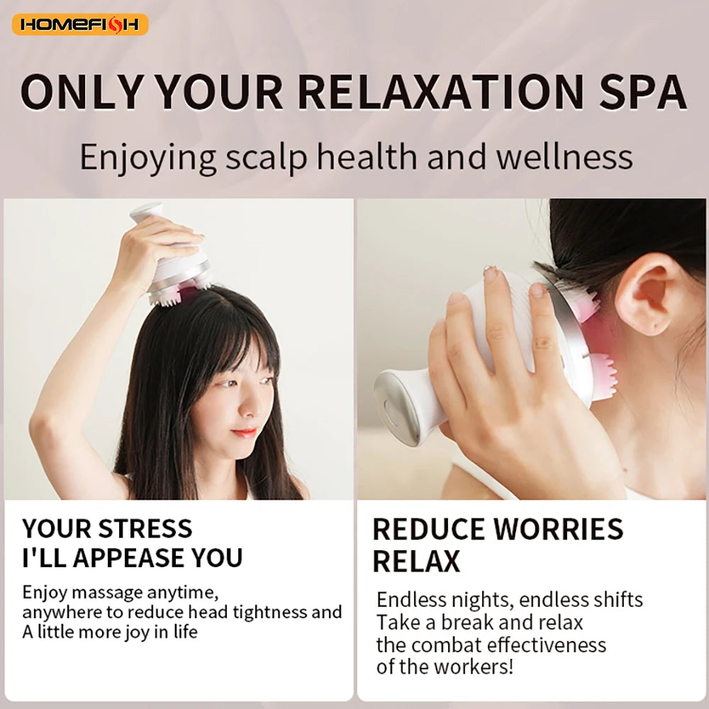 Wireless 3D Scalp Massager – Electric Waterproof Deep Kneading Tool for Head, Neck & Shoulder Relaxation Peaceful Pleasures Health and Wellness
