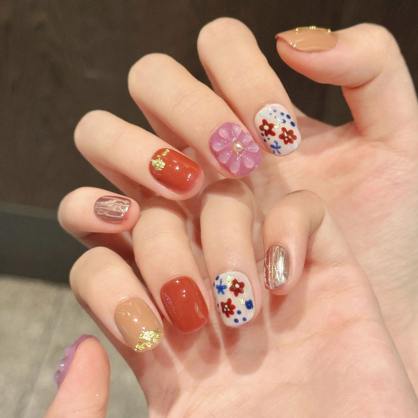10pcs Handmade Short Press on Nails Color 3D Flower Design Fake Nails for Women Girl Wearable Sweet Cute Korean False Nail Tips Peaceful Pleasures Health and Wellness