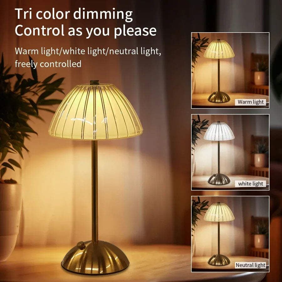 Rechargeable Crystal LED Table Lamp – 3-Color Dimmable Touch