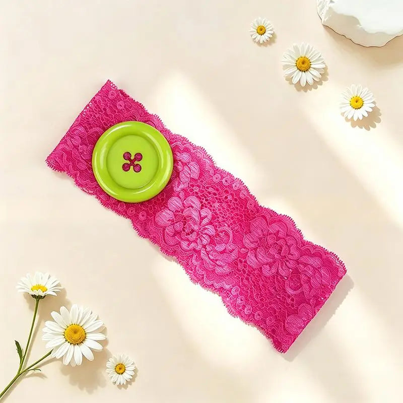 Y2K Lace Button Headband – Colorful Oversized Women's Style