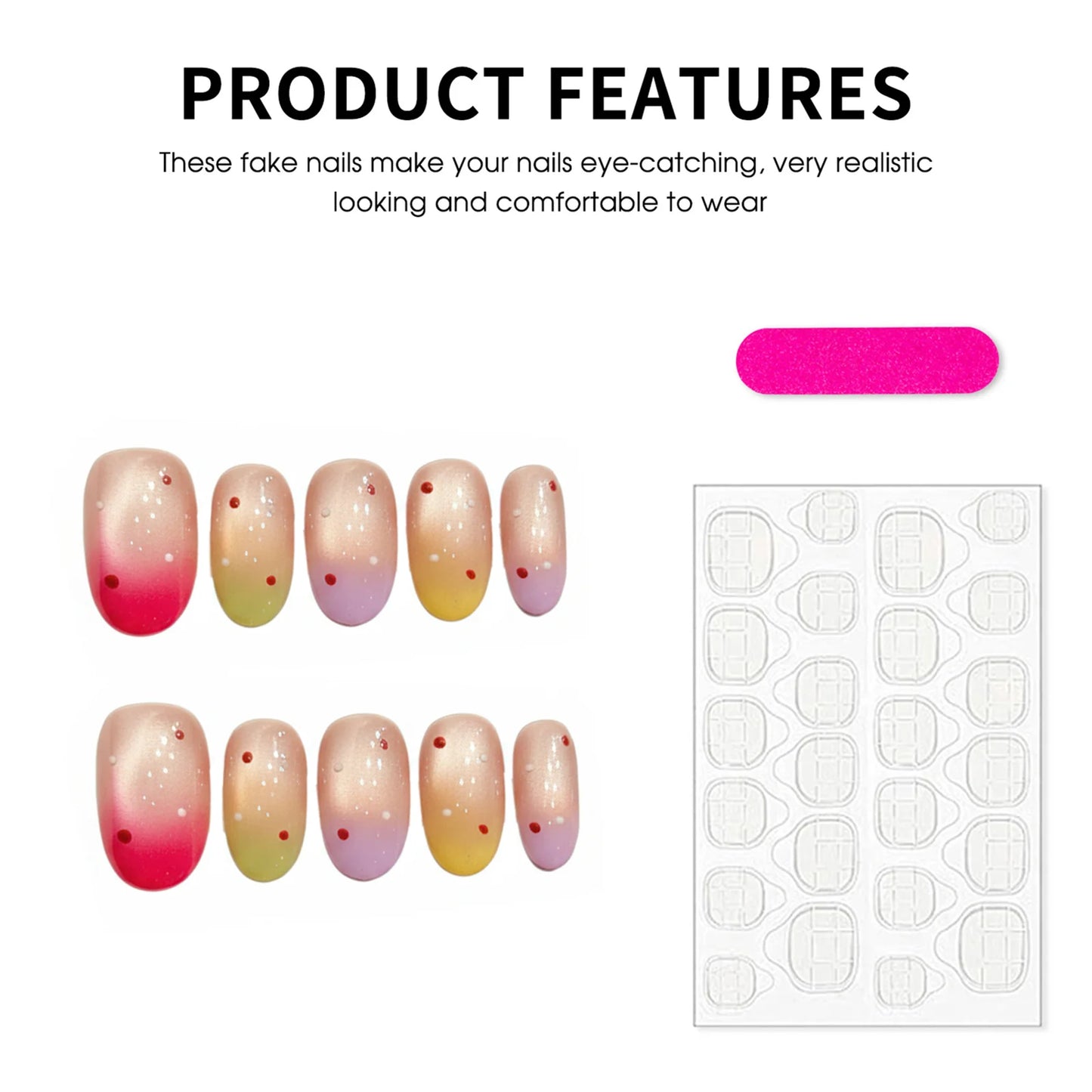 10pcs Handmade Press On Nails Rainbow Gradient Cat Eyes False Nails Short Oval Diy Manicure Nail Art Polka Dot Design For Women Peaceful Pleasures Health and Wellness