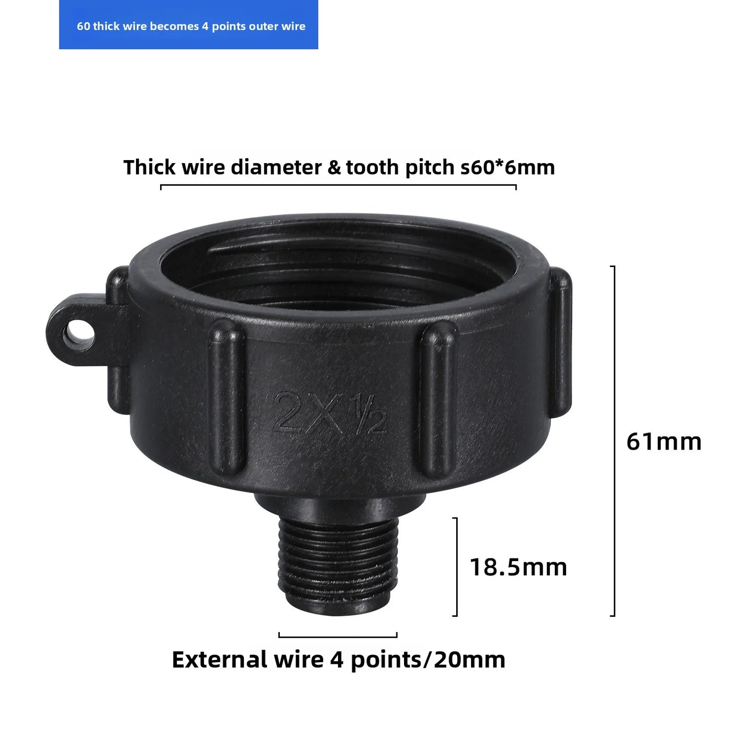 IBC Tank Adapter 60mm to 1/2"–2" BSP Male Pipe Fitting