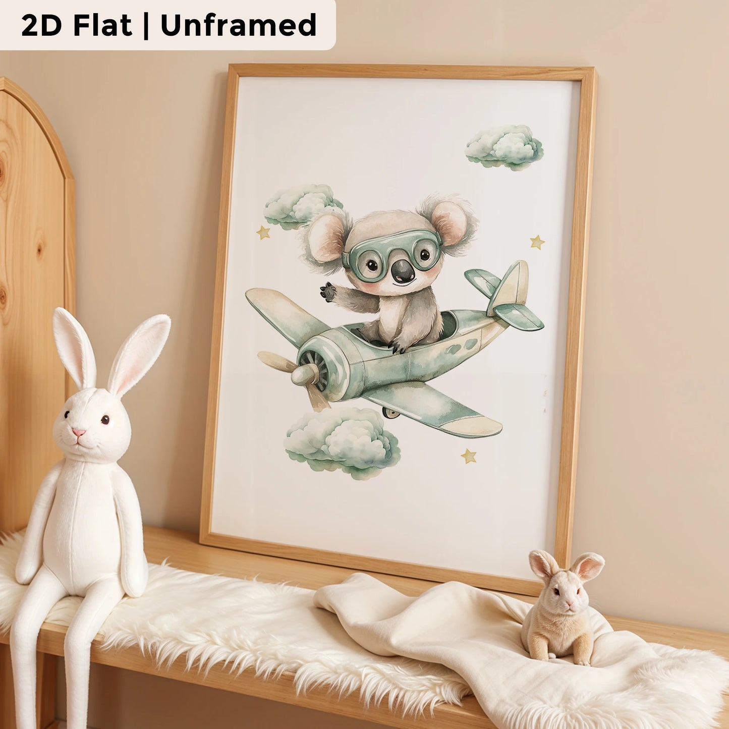 3-Piece Cartoon Koala Helicopter Canvas Wall Art | Kids Decor