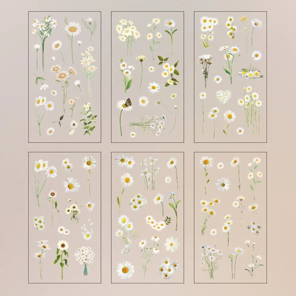6 pcs/pack Nature PVC Plant Flower Sticker Vintage DIY sticker Scrapbook Stickers Adhesive Clear PET Transparent Flower Stickers Peaceful Pleasures Health and Wellness 01
