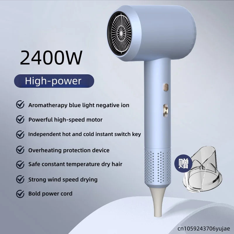 New Hammer Hair Dryer with High Airflow of 59 Seconds, Blue Light Ion Thermostatic Hair Care, Home Hair Salon Hairdryer Peaceful Pleasures Health and Wellness Blue -220V EU