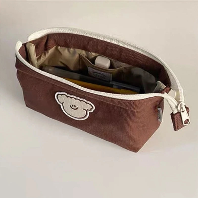 Cat Dog Pencil Case Japanese Style Large Capacity Simple Minority High Appearance Korean Canvas Exquisite Stationery Storage Bag Peaceful Pleasures Health and Wellness