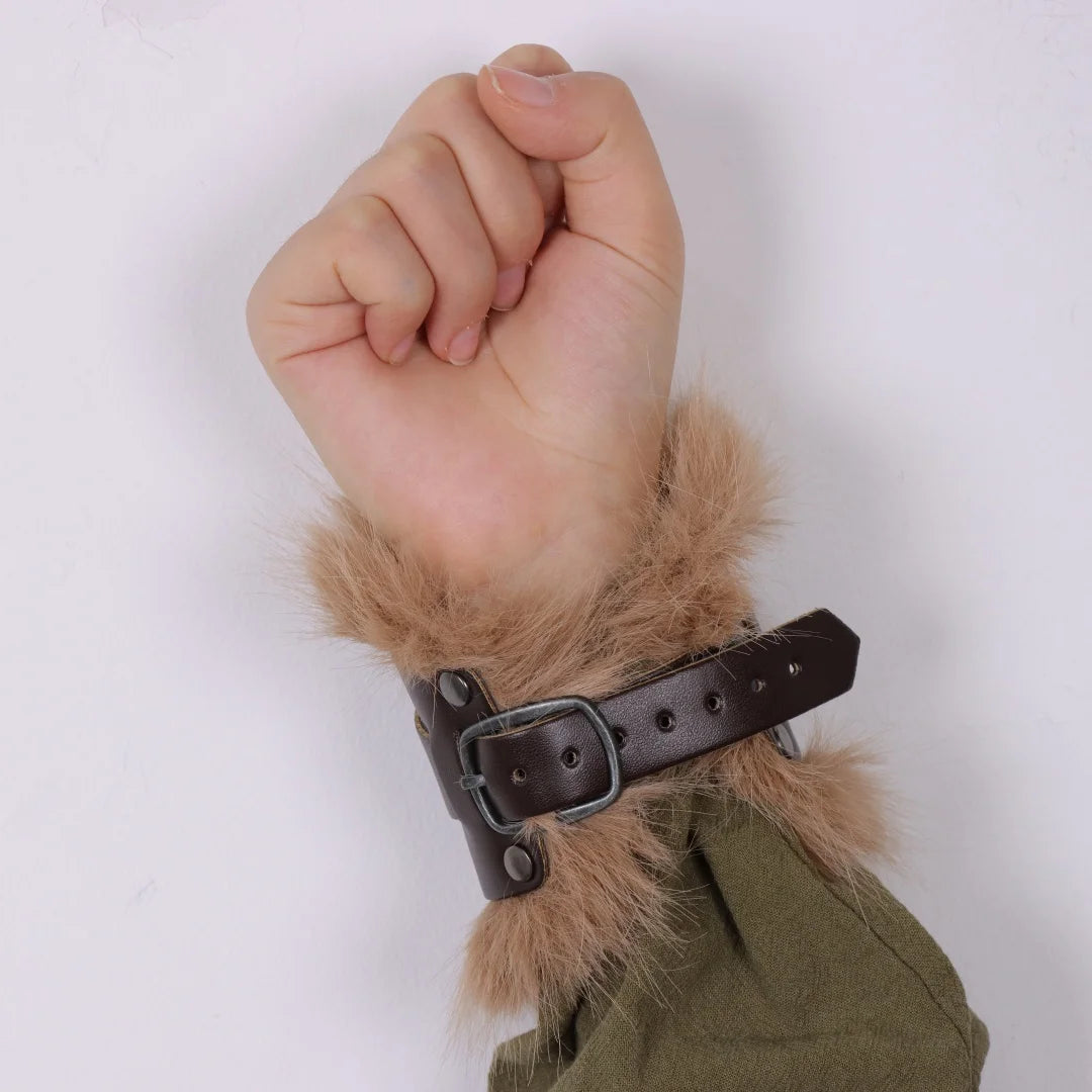 Medieval Knight Bracers Faux Leather Wristwear Furry Trim Retro