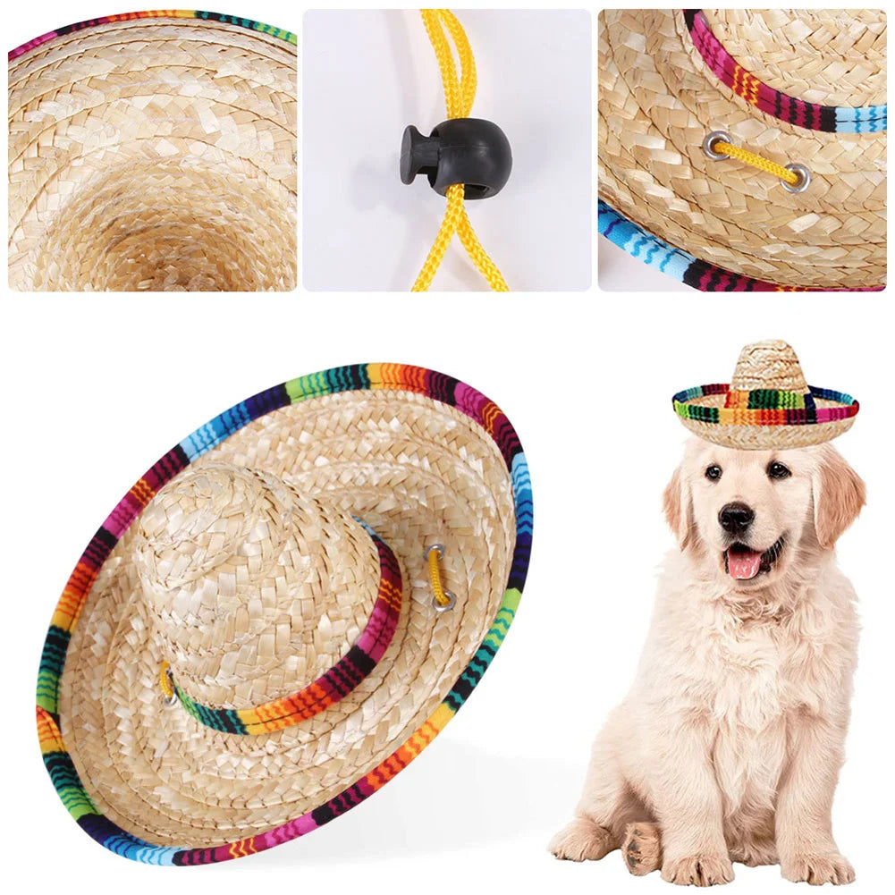 Mini Sombrero Pet Hat – Straw Costume Hat for Dogs & Cats