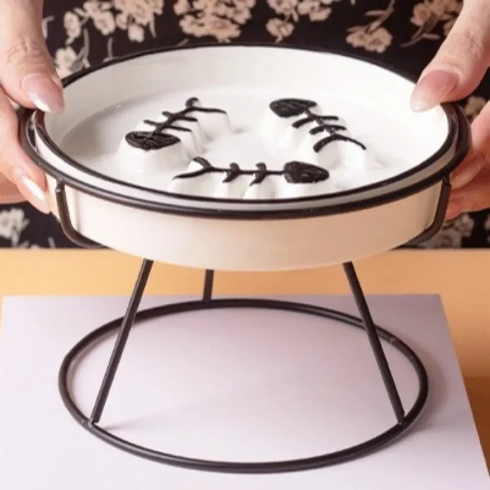 Raised Ceramic Cat Bowl | Elevated Slow Feeder & Water Bowl