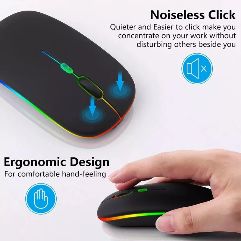LED Bluetooth-compatible Wireless Mouse 2.4GHz Slim Rechargeable Silent Mice RGB Ergonomic Gaming mouse for Computer Laptop PC Peaceful Pleasures Health and Wellness