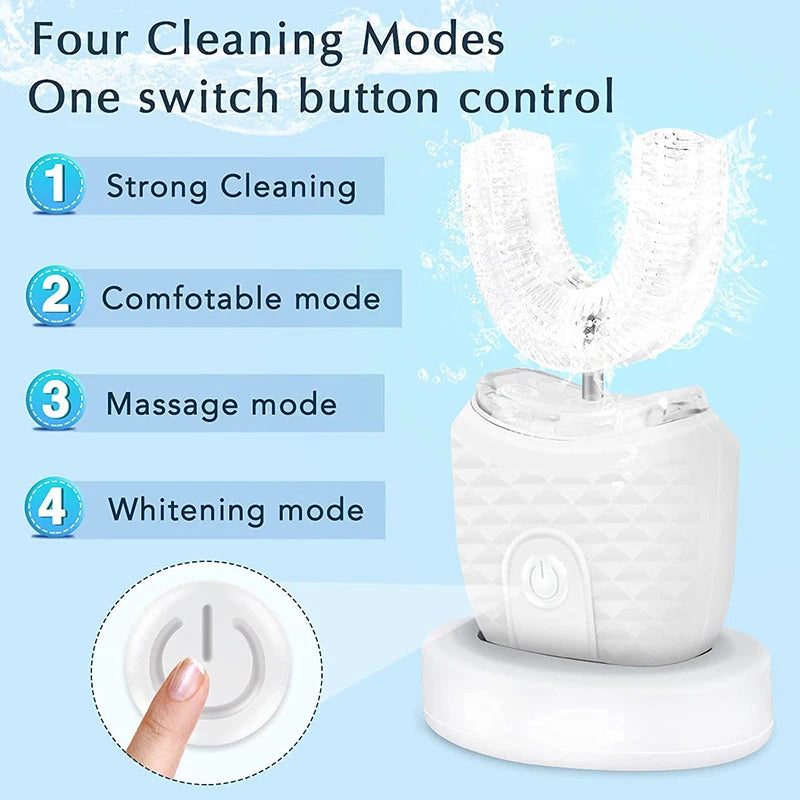 New Upgrade Waterproof Ultrasonic U-Shaped Toothbrush for Teeth Whitening 360-degree Cleaning Electric Toothbrush for Adults Peaceful Pleasures Health and Wellness