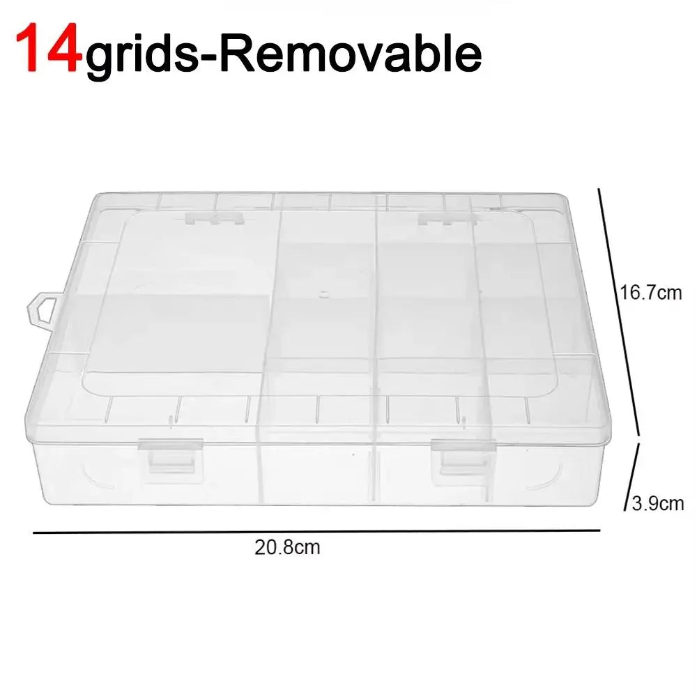 14-Grid Clear Plastic Storage Box – Jewelry & Craft Organizer
