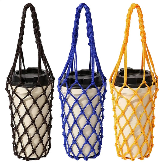 Hand Woven Mesh Water Bottle Bag | Reusable Outdoor Carrier Water Bottle Carrier Oasis Select