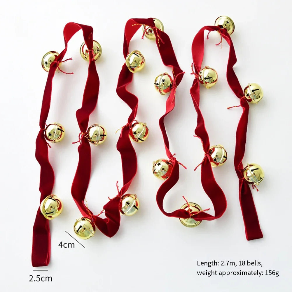 Christmas Velvet Ribbon Bell String – 2.7m Holiday Garland