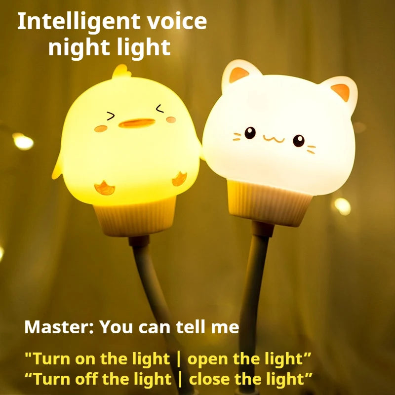 USB Night Light LED Voice Control Cute Cartoon Night Lamp Bear Kitten Remote Control for Baby Kid Bedroom Decor Bedside Lamp Peaceful Pleasures Health and Wellness