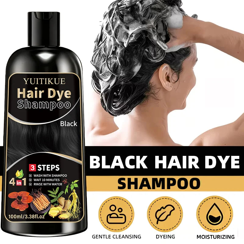 YUITIKUE Herbal Black Hair Dye Shampoo 100ml - Gentle 4-in-1 3 Steps Hair Color Shampoo for At-Home Easy Use Peaceful Pleasures Health and Wellness