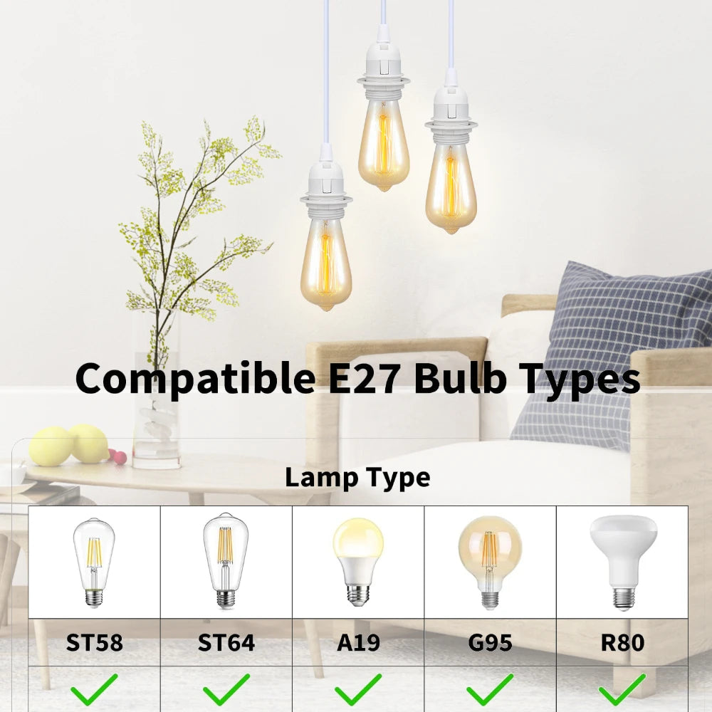 Ceiling Pendant Light Fitting E27 Screw Lamp Holder with Switch Suspended & Lock Ring for Shade 2 Core Extension Cable UK Plug Peaceful Pleasures Health and Wellness