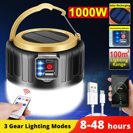 Solar LED Camping Lantern | USB Rechargeable Portable Light Solar Camping Lantern Oasis Select SolarCharge-Black