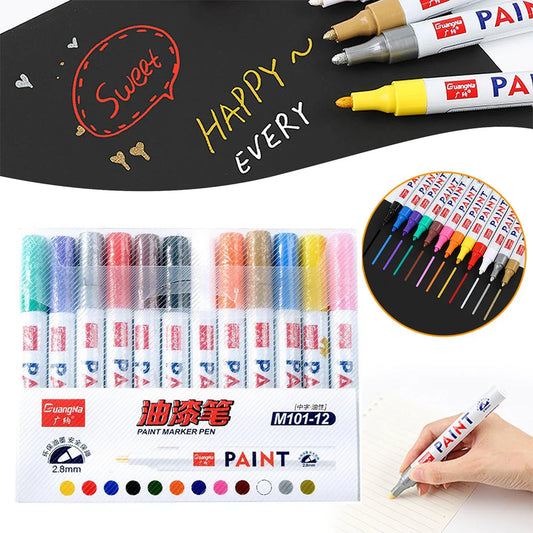 Oil Based Paint Markers – 12-Color Waterproof Fine Tip Set Paint Marker Set Oasis Select