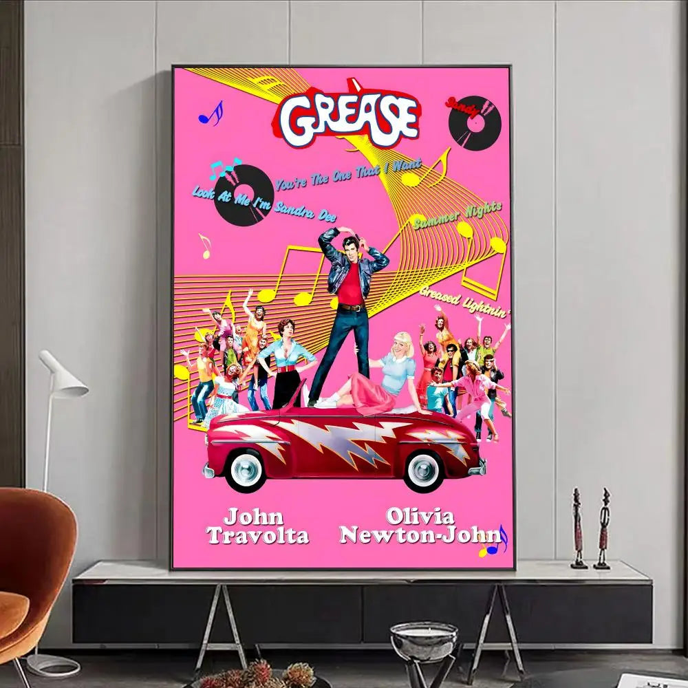 Grease Vintage Movie Poster – Self-Adhesive Waterproof Wall Art Movie Wall Poster Peaceful Pleasures Health and Wellness Black6 15X20cmNoframe