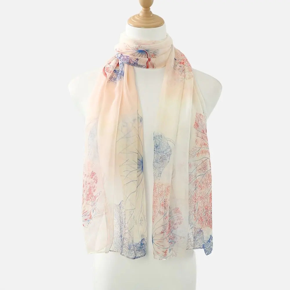 Women's Floral Silk-Feel Beach Shawl Wrap Scarf – Lightweight