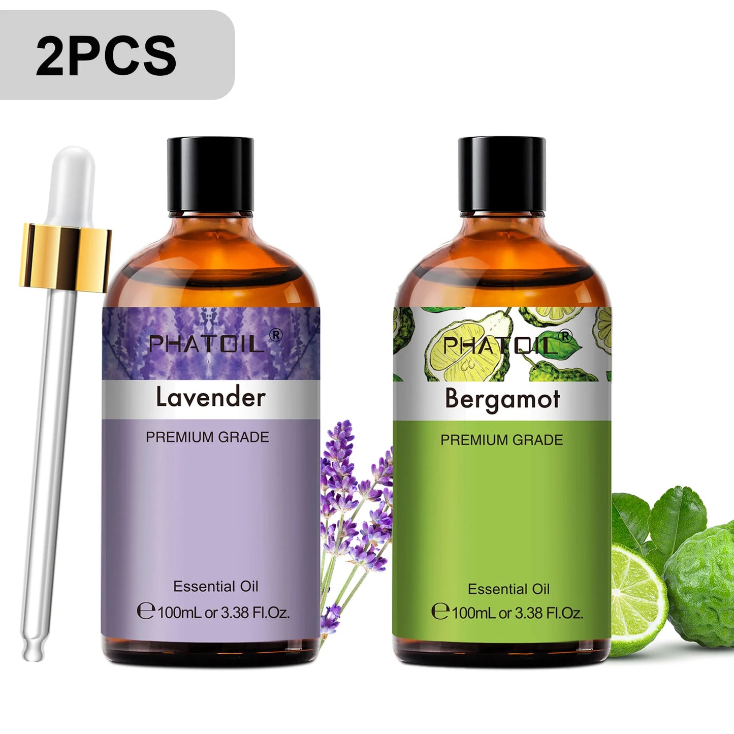 PHATOIL 2pcs/1pcs Lavender Aromatherapy Essential Oil For Diffuser,Candle Making-100ml Eucalyptus Jasmine Vanilla Cinnamon Oils Peaceful Pleasures Health and Wellness Lavender Bergamot 100ml