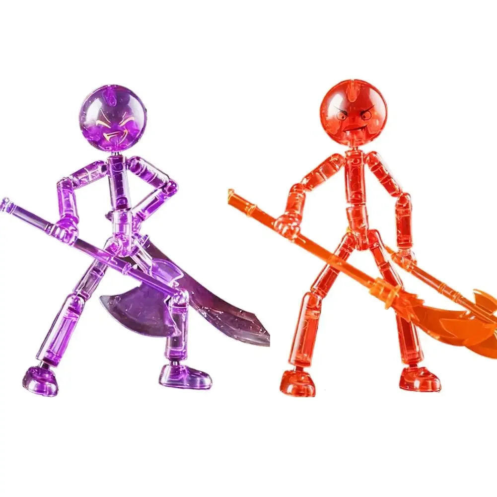 DIY Poseable Stick Man Figure Building Kit, Multi-jointed Articulated Action Figure with Weapons, Movable Limbs Assembly Toy Peaceful Pleasures Health and Wellness 2PCS