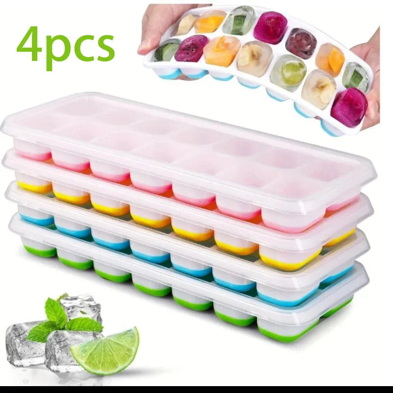 2/4pcs Ice Cube Tray Mold with Lid Silicone Square 14 Cube Easy Release Ice Cube Molds Kitchen Bar DIY Iced Cocktail Freeze Tool Peaceful Pleasures Health and Wellness