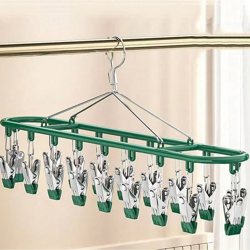 Stainless Steel Clothes Drying Rack with Windproof Hooks