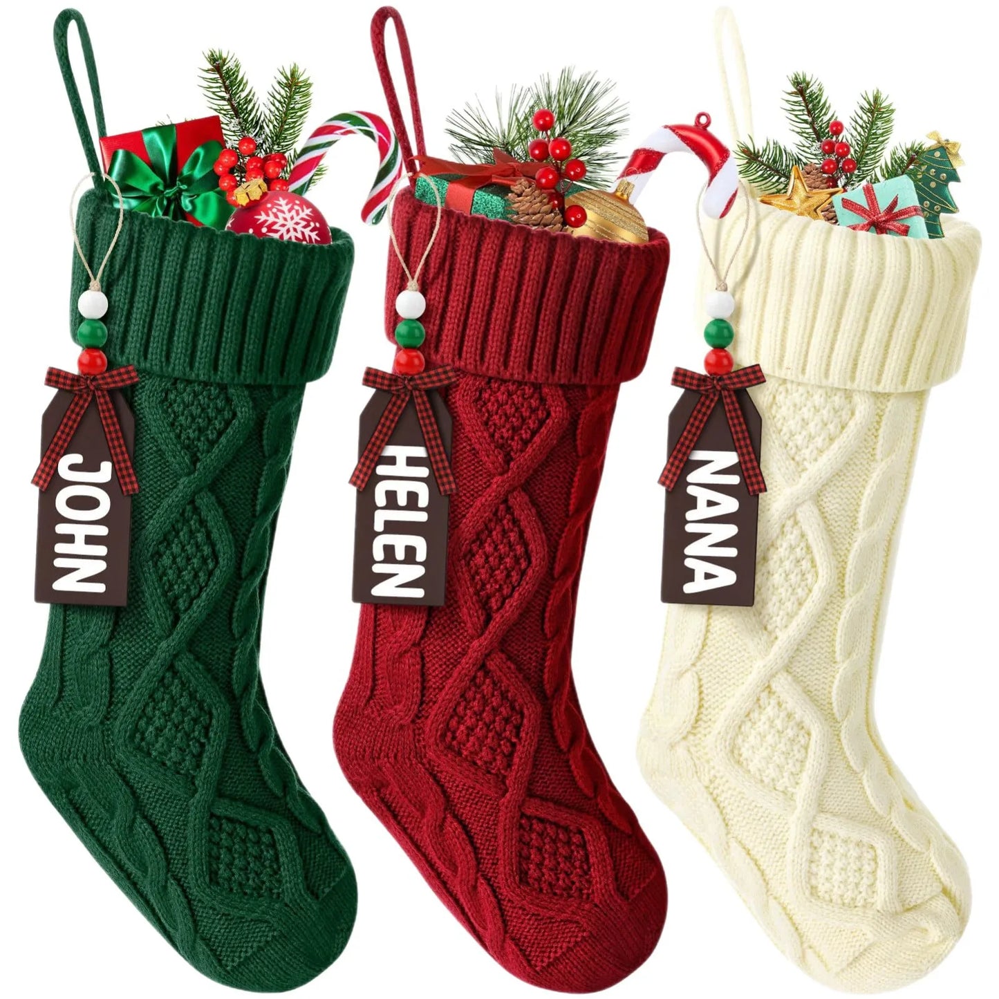 18" Large Cable Knit Christmas Stockings | White 1 or 3 Pack