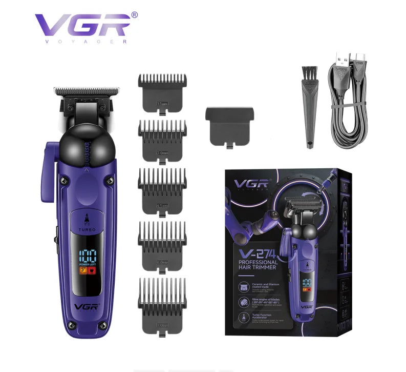 VGR high-end men's household electric hair clipper with intelligent digital display and 7000 RPM new electric push shear V-274 Peaceful Pleasures Health and Wellness USB 2