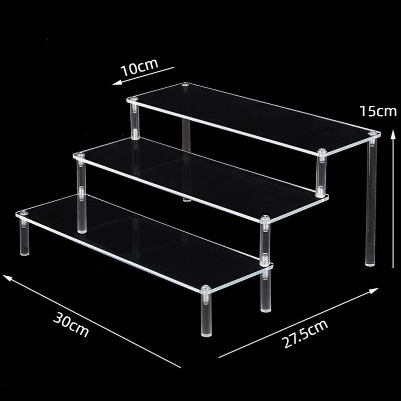 1-5 Tier Acrylic Display Stand Clear Display Riser Rack for Cupcake Perfume Doll Décor Organizer Amiibo Funko POP Figures DC05 Peaceful Pleasures Health and Wellness 3 tier 30x10