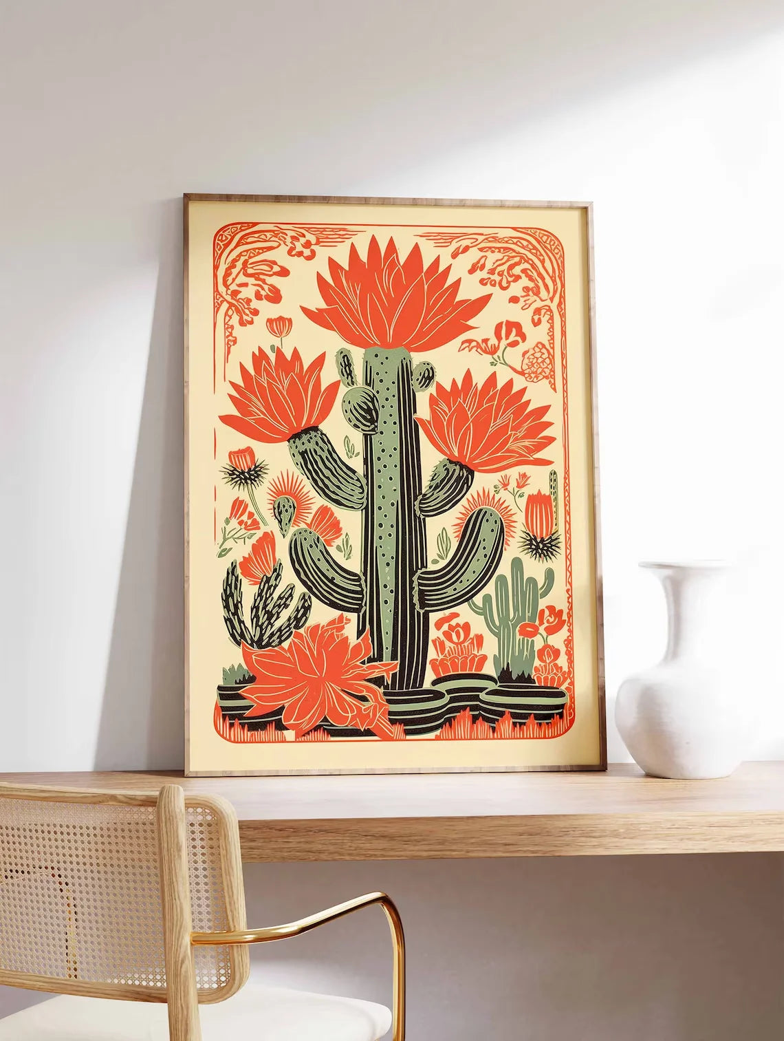 Pomegranate Tree Canvas Wall Art | Botanical Folk Art Print