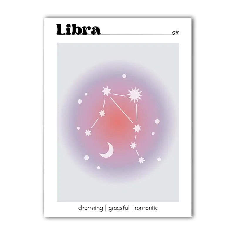 12 Zodiac Constellation Canvas Wall Art | Aura Gradient Poster