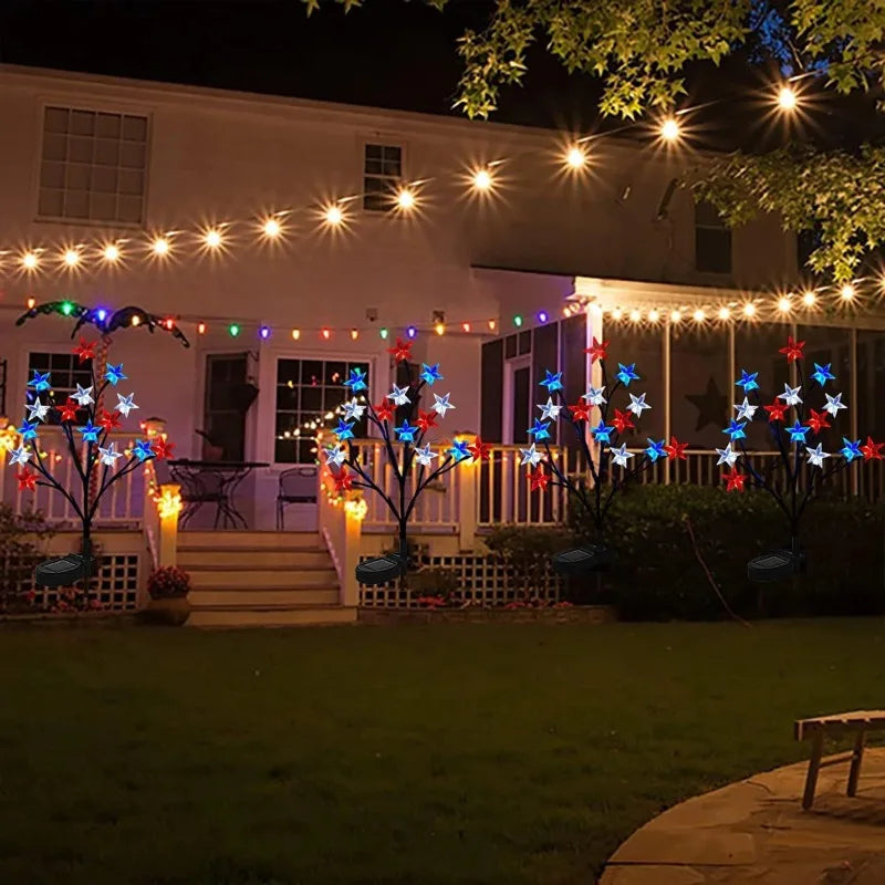 Red White Blue Star Solar String Lights Outdoor Waterproof