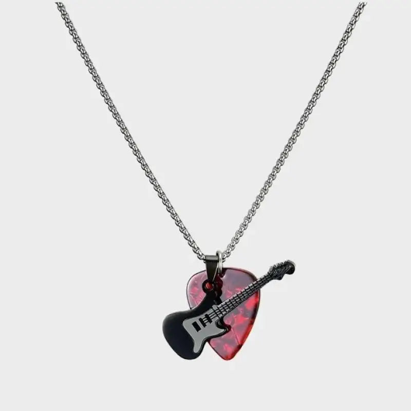 Hip-Hop Guitar Pick Pendant Necklace | Punk Steel Chain