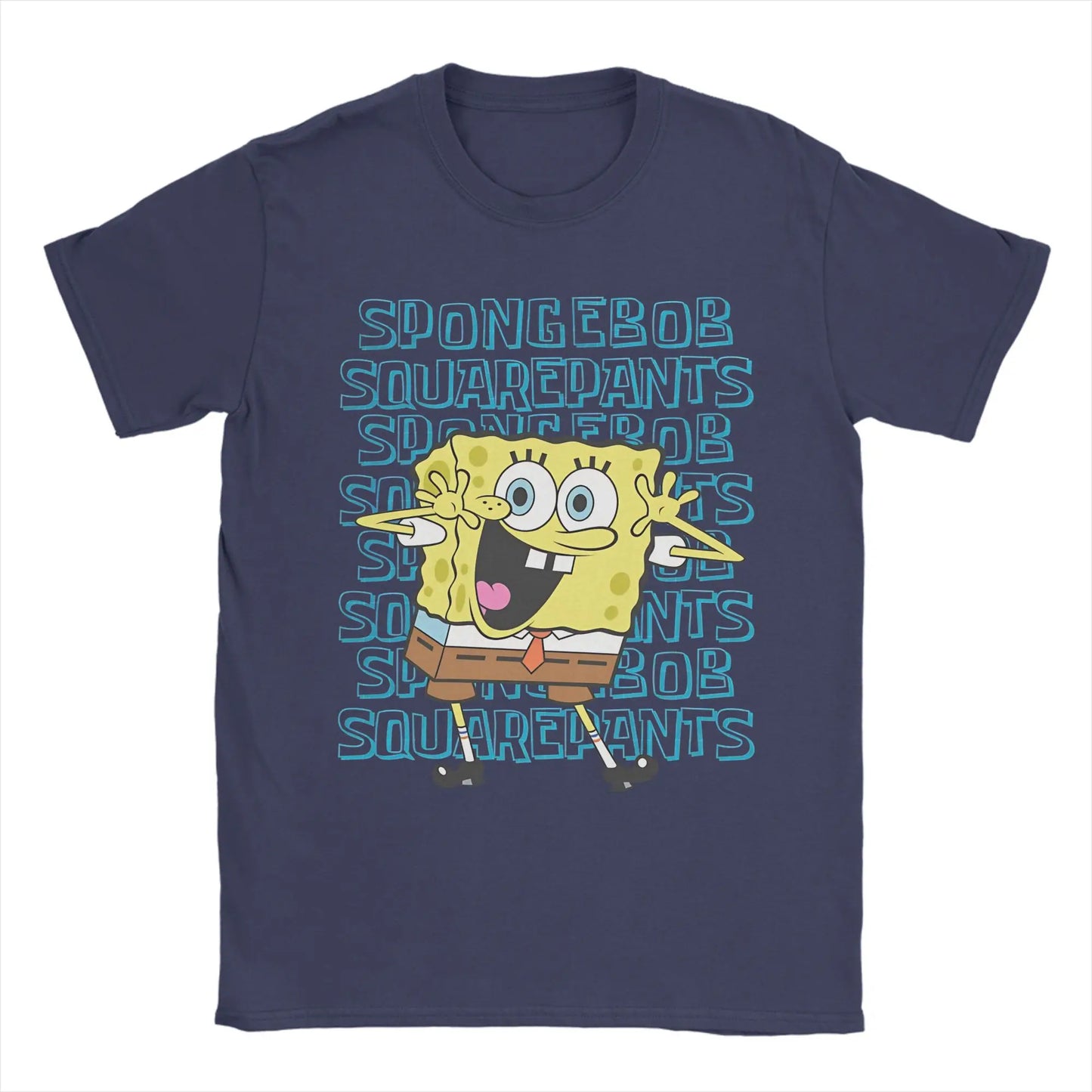 Fun S-Spongebobs T-Shirts Men Crew Neck Pure Cotton T Shirt Short Sleeve Tee Shirt Printed Clothing Peaceful Pleasures Health and Wellness Navy Blue 6XL