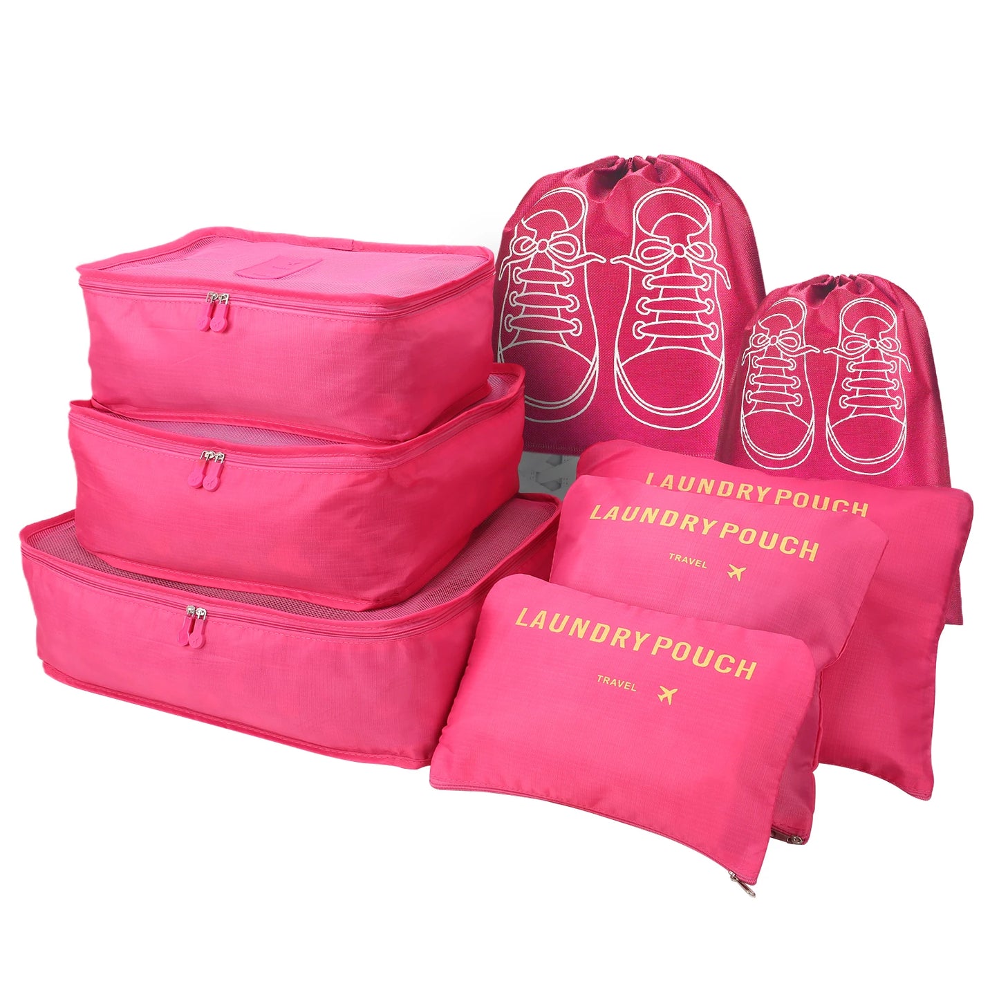 8Pcs/Set Travel Organizer Storage Bags Suitcase Packing Cubes Set Cases Portable Luggage Clothes Shoe Tidy Pouch Folding Bags Peaceful Pleasures Health and Wellness 8Pcs Rose Red