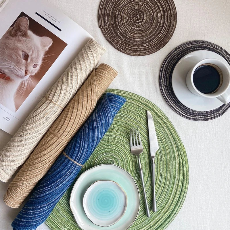 Nordic Style Imitation Cotton Yarn Placemat Round Ramie Woven Coaster Insulation Dish Mat Household Anti-scald Mat Peaceful Pleasures Health and Wellness