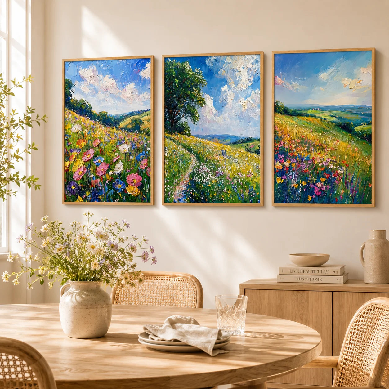 Wildflower Meadow Canvas Wall Art | Spring Landscape Print Canvas Wall Art Print Peaceful Pleasures Health and Wellness