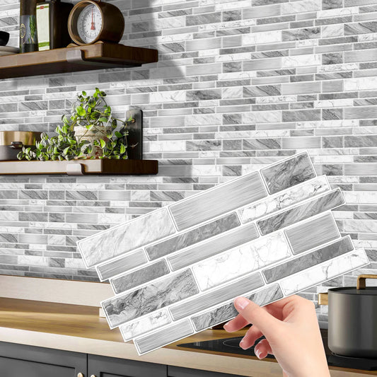 Crystal Film Marble Tile Wall Sticker, Waterproof and Oil-resistant Kitchen Bathroom Wall Decal, Self-adhesive Home Decor Peaceful Pleasures Health and Wellness XY-HTP-02 12x24.6cmx12pcs