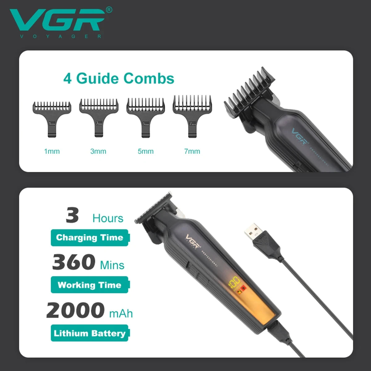 VGR professional hair clipper gradient T-shaped blade hair clipper, hair salon home LED digital engraving electric clipper V-930 Peaceful Pleasures Health and Wellness